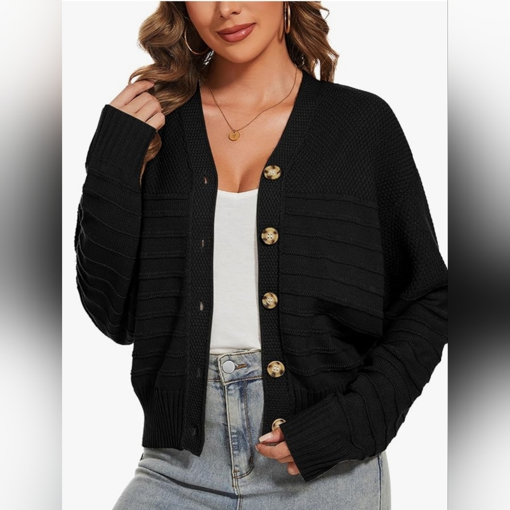New with tags! Fashion Women Small black acrylic knit button up cardigan sweater
